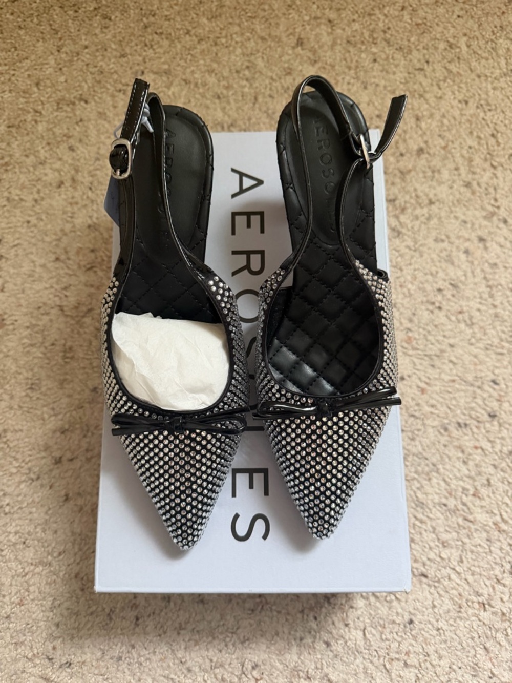 Aerosoles Janice Rhinestone Slingback Heels – Black | Size 6.5M NIB